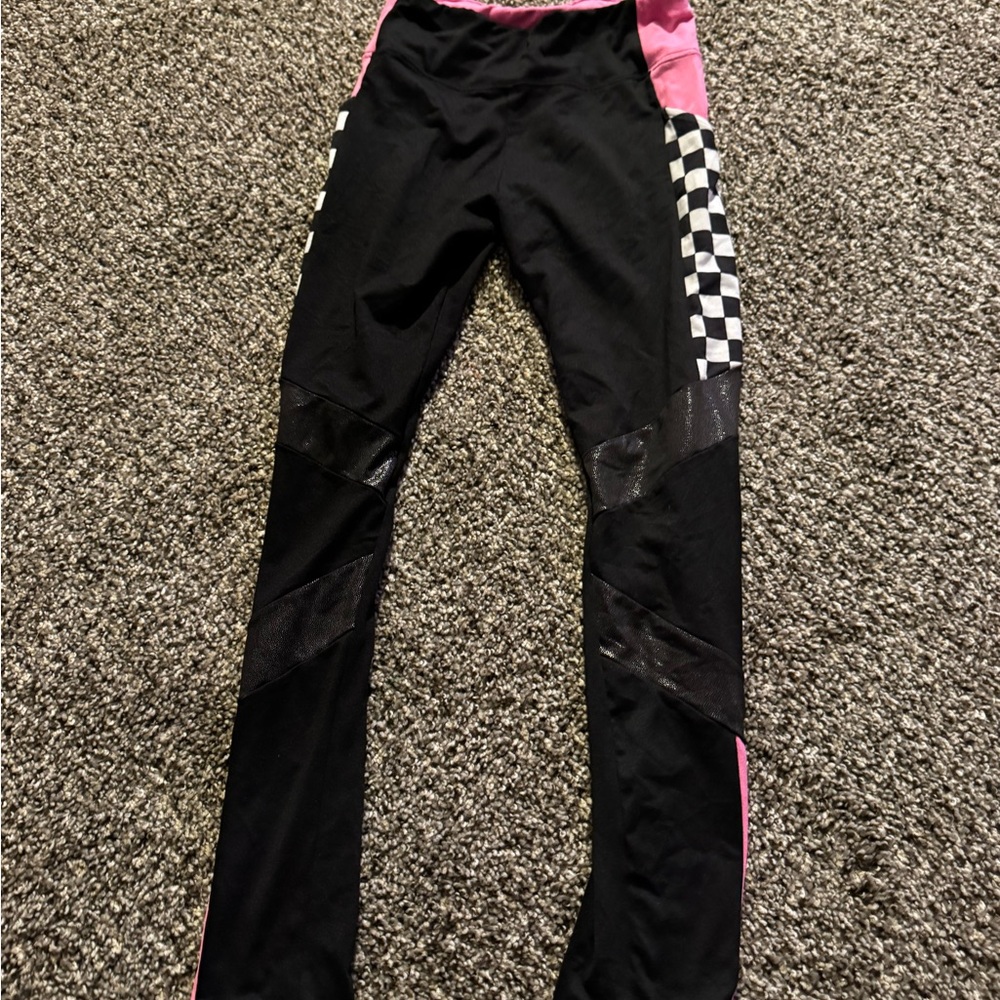 Justice Black and Pink Checkered Kids Leggings